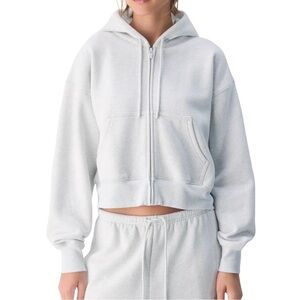 Aritzia Light Grey Cropped Zip Up Hoodie